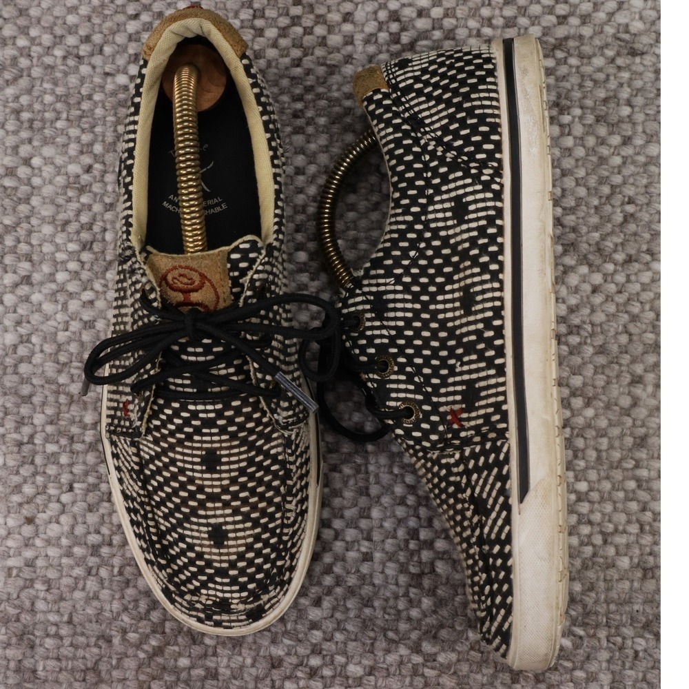 Twisted X Hooey Loper Shoes Mens 7 Black White Woven Good WHYC017 Moc Toe